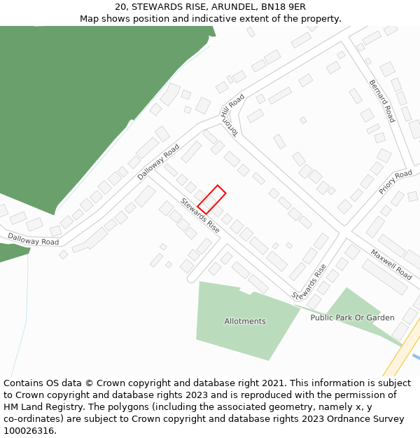 20, STEWARDS RISE, ARUNDEL, BN18 9ER: Location map and indicative extent of plot