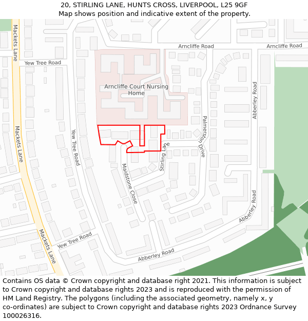 20, STIRLING LANE, HUNTS CROSS, LIVERPOOL, L25 9GF: Location map and indicative extent of plot