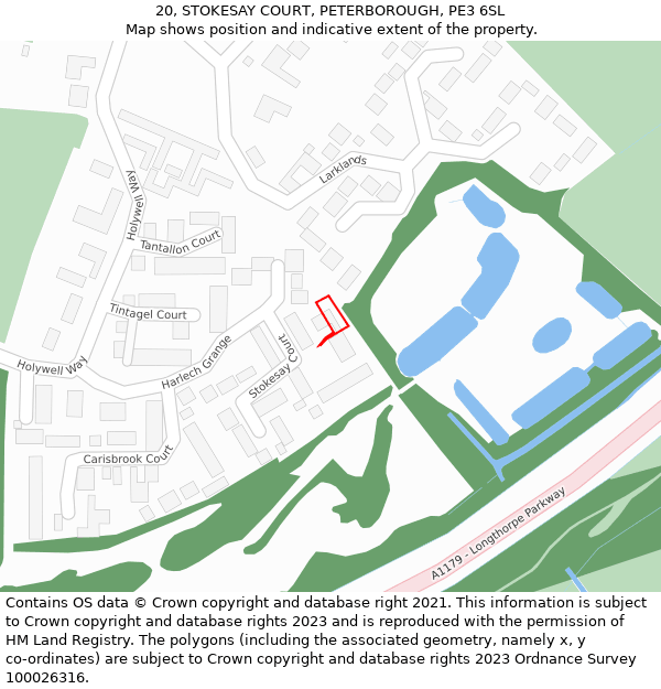 20, STOKESAY COURT, PETERBOROUGH, PE3 6SL: Location map and indicative extent of plot