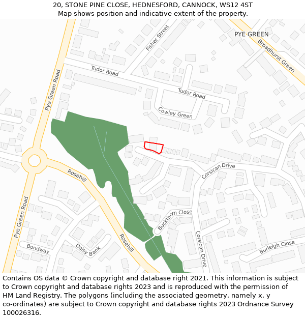 20, STONE PINE CLOSE, HEDNESFORD, CANNOCK, WS12 4ST: Location map and indicative extent of plot