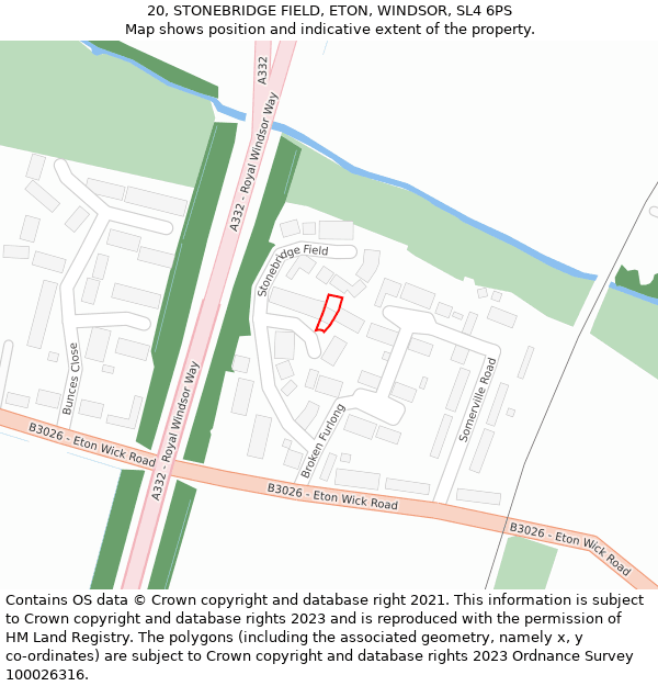 20, STONEBRIDGE FIELD, ETON, WINDSOR, SL4 6PS: Location map and indicative extent of plot