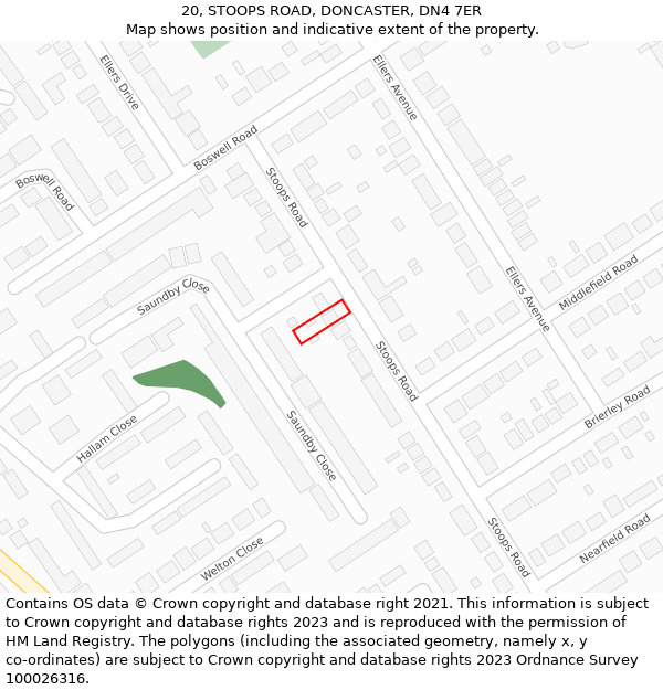20, STOOPS ROAD, DONCASTER, DN4 7ER: Location map and indicative extent of plot