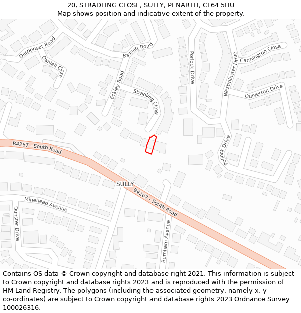 20, STRADLING CLOSE, SULLY, PENARTH, CF64 5HU: Location map and indicative extent of plot