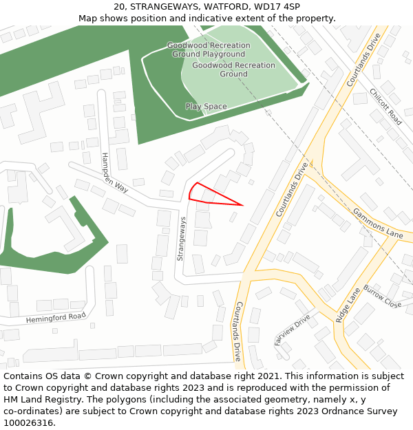 20, STRANGEWAYS, WATFORD, WD17 4SP: Location map and indicative extent of plot