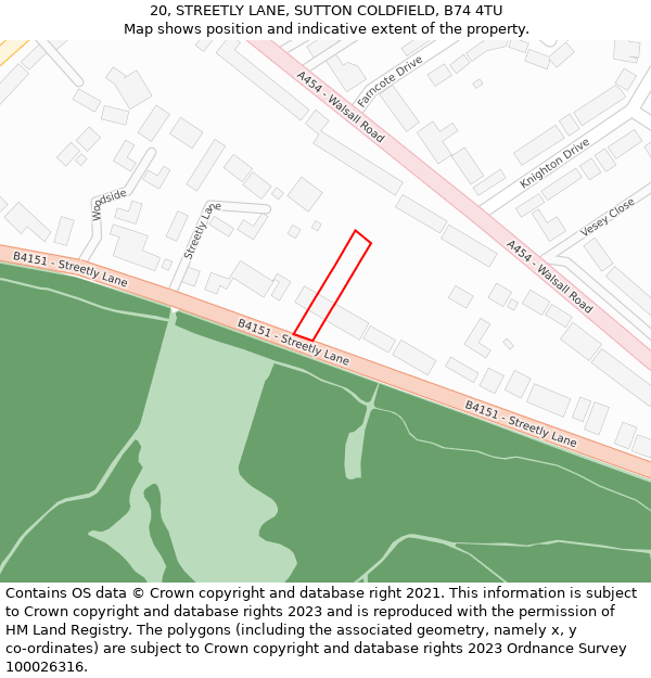20, STREETLY LANE, SUTTON COLDFIELD, B74 4TU: Location map and indicative extent of plot