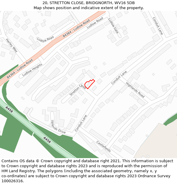 20, STRETTON CLOSE, BRIDGNORTH, WV16 5DB: Location map and indicative extent of plot