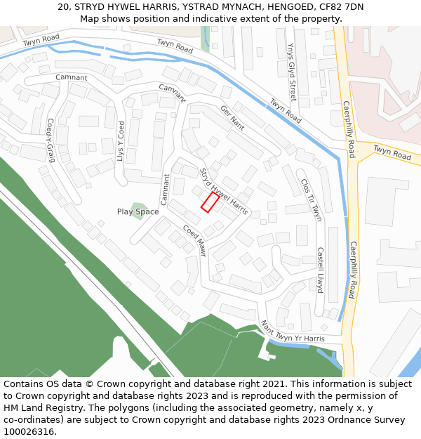 20, STRYD HYWEL HARRIS, YSTRAD MYNACH, HENGOED, CF82 7DN: Location map and indicative extent of plot