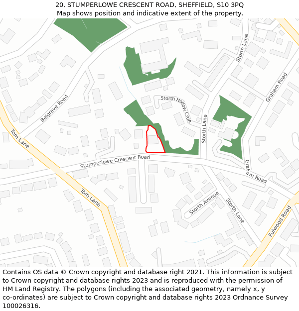 20, STUMPERLOWE CRESCENT ROAD, SHEFFIELD, S10 3PQ: Location map and indicative extent of plot