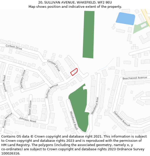 20, SULLIVAN AVENUE, WAKEFIELD, WF2 9EU: Location map and indicative extent of plot