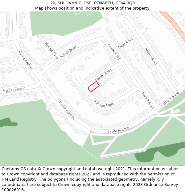 20, SULLIVAN CLOSE, PENARTH, CF64 3QR: Location map and indicative extent of plot