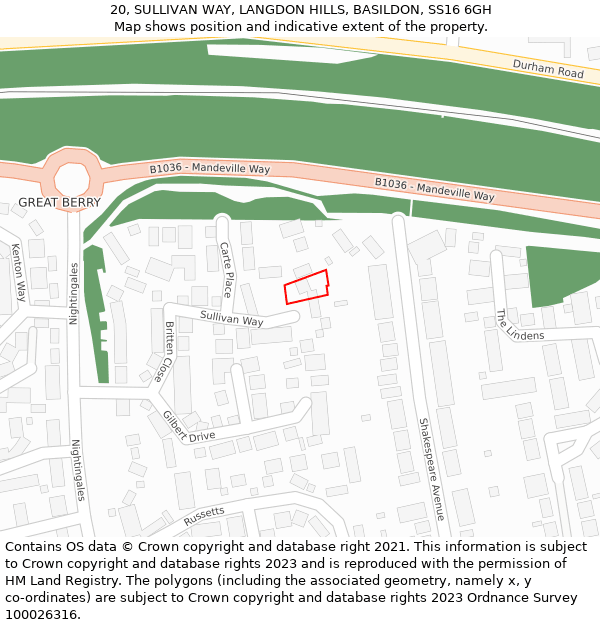 20, SULLIVAN WAY, LANGDON HILLS, BASILDON, SS16 6GH: Location map and indicative extent of plot