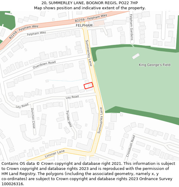 20, SUMMERLEY LANE, BOGNOR REGIS, PO22 7HP: Location map and indicative extent of plot