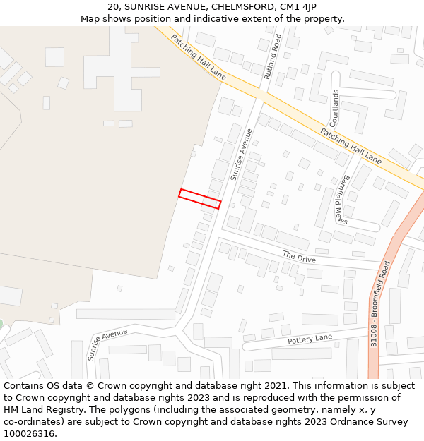 20, SUNRISE AVENUE, CHELMSFORD, CM1 4JP: Location map and indicative extent of plot