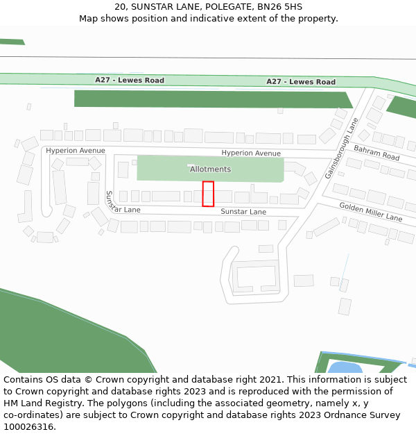 20, SUNSTAR LANE, POLEGATE, BN26 5HS: Location map and indicative extent of plot