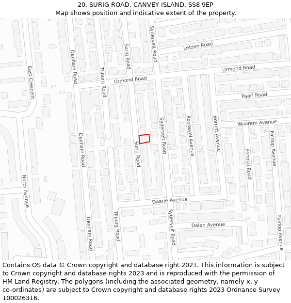 20, SURIG ROAD, CANVEY ISLAND, SS8 9EP: Location map and indicative extent of plot