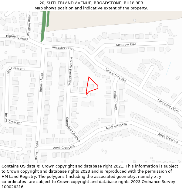 20, SUTHERLAND AVENUE, BROADSTONE, BH18 9EB: Location map and indicative extent of plot