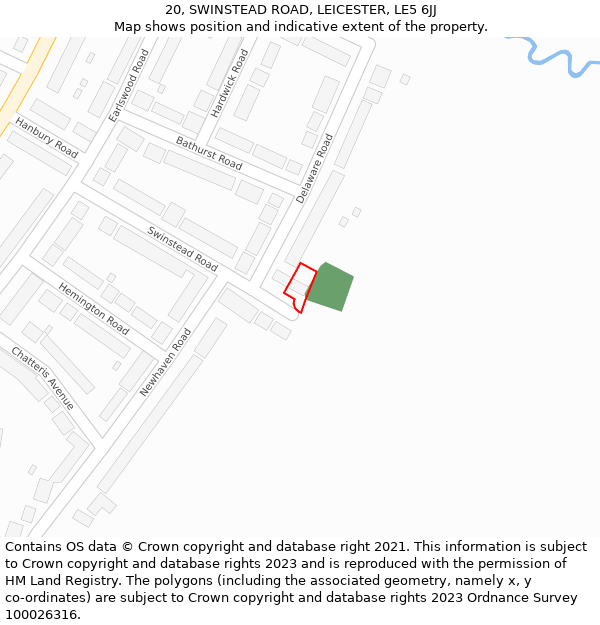 20, SWINSTEAD ROAD, LEICESTER, LE5 6JJ: Location map and indicative extent of plot