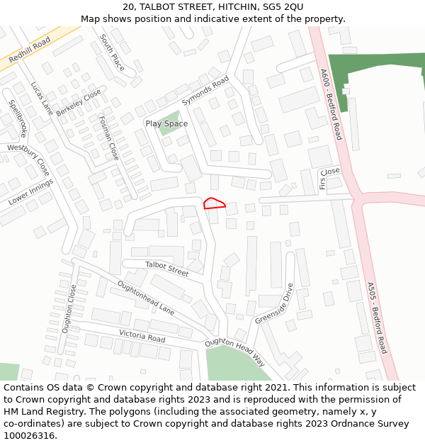 20, TALBOT STREET, HITCHIN, SG5 2QU: Location map and indicative extent of plot