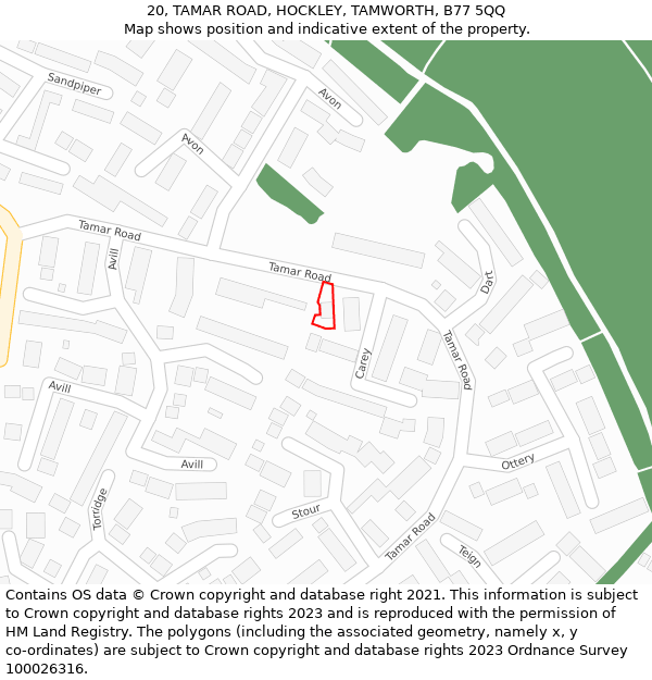 20, TAMAR ROAD, HOCKLEY, TAMWORTH, B77 5QQ: Location map and indicative extent of plot