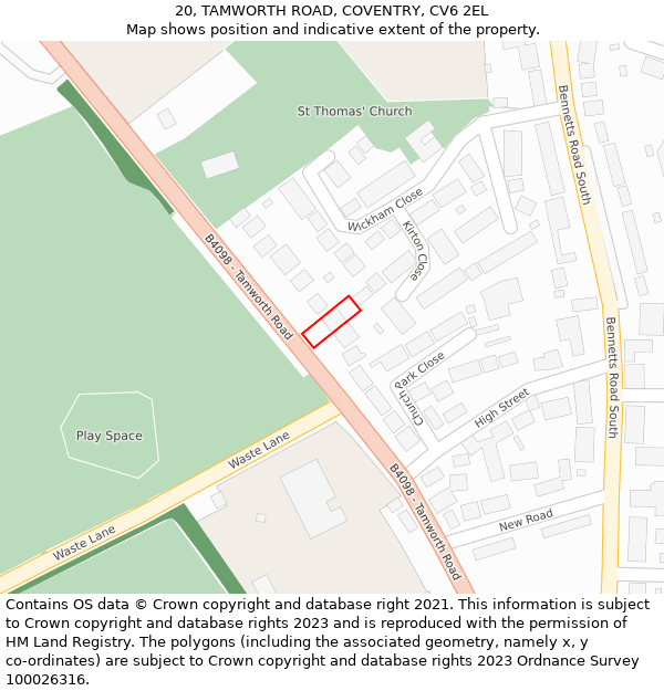 20, TAMWORTH ROAD, COVENTRY, CV6 2EL: Location map and indicative extent of plot