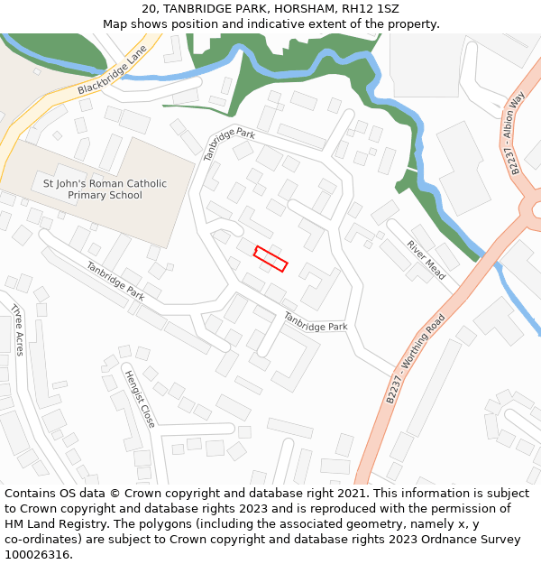 20, TANBRIDGE PARK, HORSHAM, RH12 1SZ: Location map and indicative extent of plot