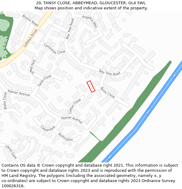 20, TANSY CLOSE, ABBEYMEAD, GLOUCESTER, GL4 5WL: Location map and indicative extent of plot