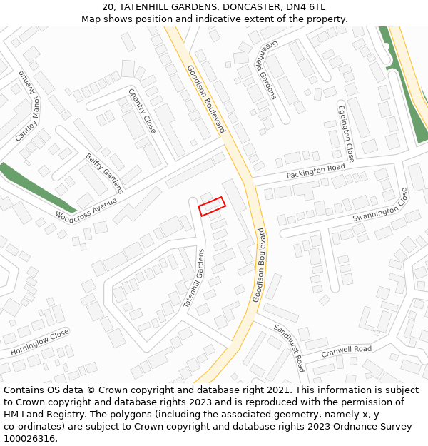 20, TATENHILL GARDENS, DONCASTER, DN4 6TL: Location map and indicative extent of plot