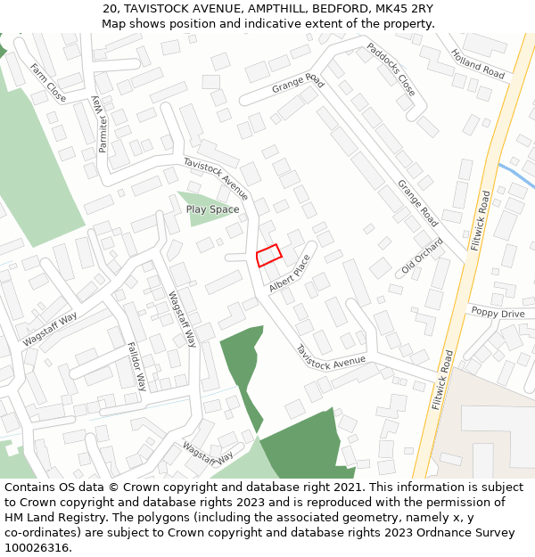 20, TAVISTOCK AVENUE, AMPTHILL, BEDFORD, MK45 2RY: Location map and indicative extent of plot