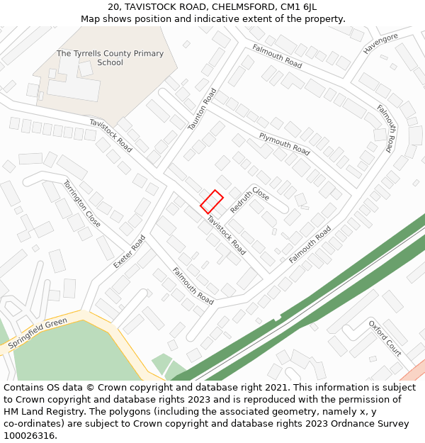 20, TAVISTOCK ROAD, CHELMSFORD, CM1 6JL: Location map and indicative extent of plot
