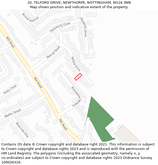 20, TELFORD DRIVE, NEWTHORPE, NOTTINGHAM, NG16 3NN: Location map and indicative extent of plot