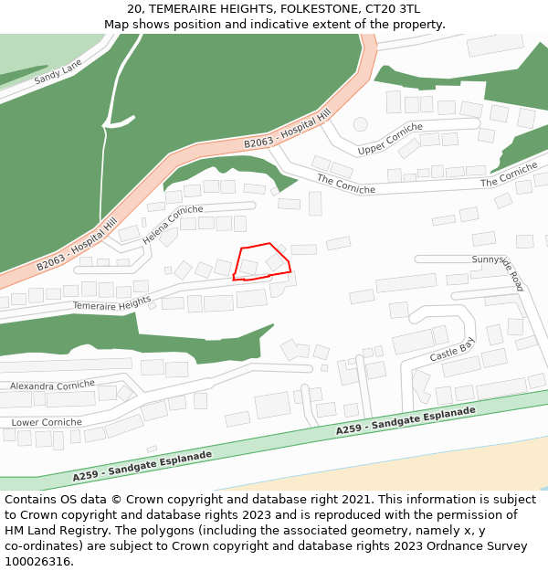 20, TEMERAIRE HEIGHTS, FOLKESTONE, CT20 3TL: Location map and indicative extent of plot