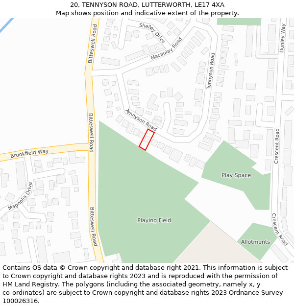 20, TENNYSON ROAD, LUTTERWORTH, LE17 4XA: Location map and indicative extent of plot