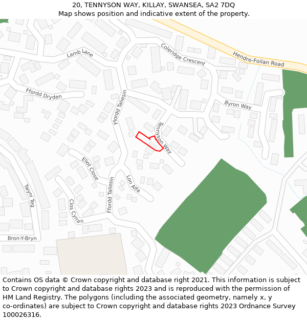 20, TENNYSON WAY, KILLAY, SWANSEA, SA2 7DQ: Location map and indicative extent of plot