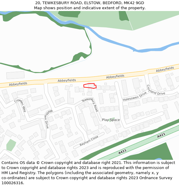 20, TEWKESBURY ROAD, ELSTOW, BEDFORD, MK42 9GD: Location map and indicative extent of plot