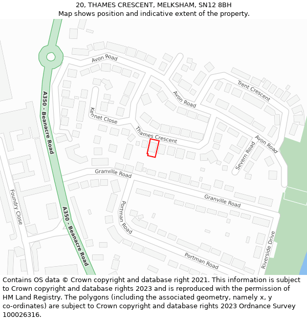 20, THAMES CRESCENT, MELKSHAM, SN12 8BH: Location map and indicative extent of plot