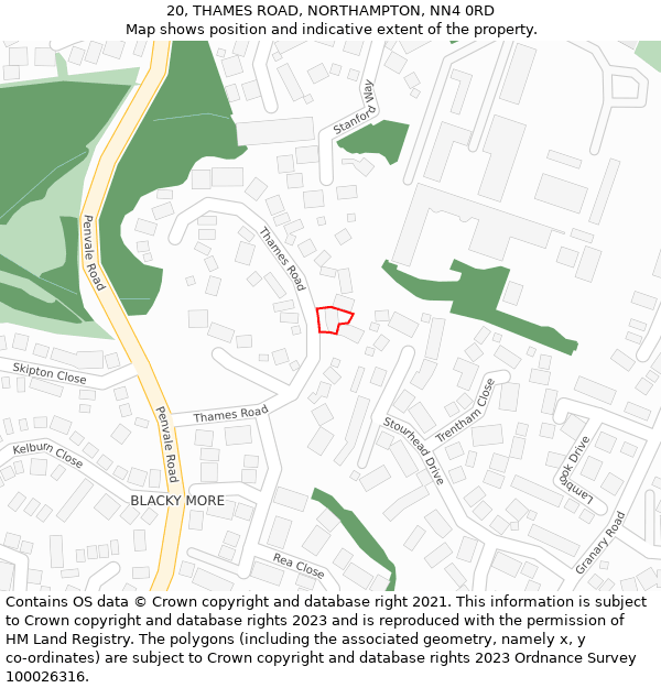 20, THAMES ROAD, NORTHAMPTON, NN4 0RD: Location map and indicative extent of plot