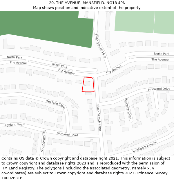 20, THE AVENUE, MANSFIELD, NG18 4PN: Location map and indicative extent of plot