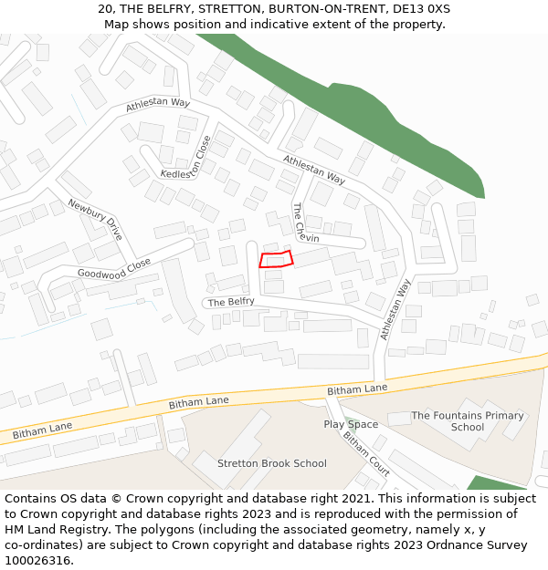 20, THE BELFRY, STRETTON, BURTON-ON-TRENT, DE13 0XS: Location map and indicative extent of plot