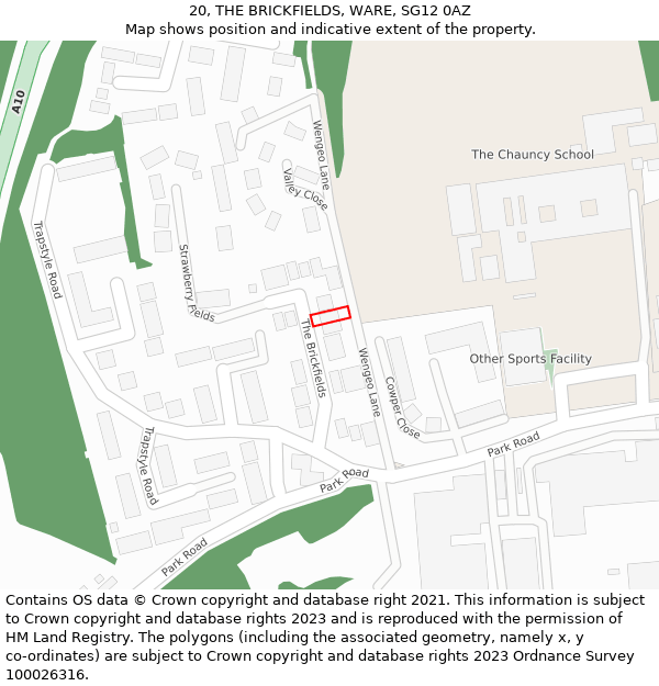 20, THE BRICKFIELDS, WARE, SG12 0AZ: Location map and indicative extent of plot