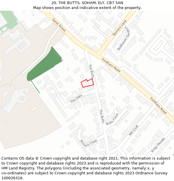 20, THE BUTTS, SOHAM, ELY, CB7 5AN: Location map and indicative extent of plot