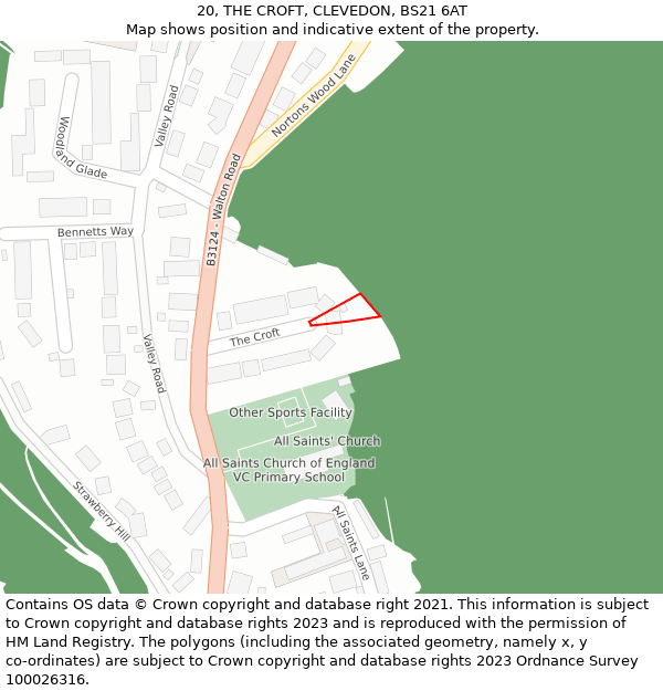 20, THE CROFT, CLEVEDON, BS21 6AT: Location map and indicative extent of plot