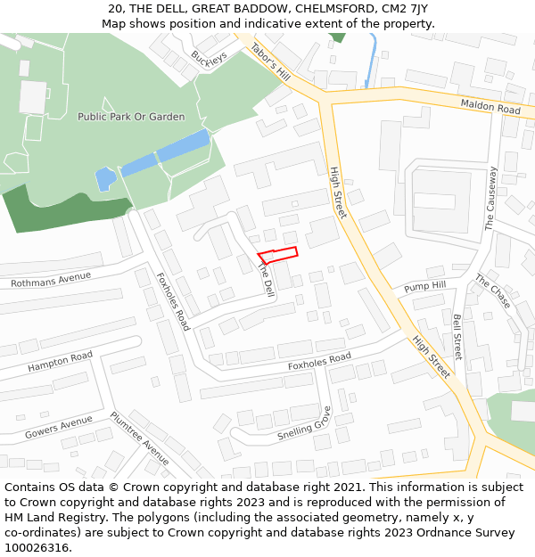 20, THE DELL, GREAT BADDOW, CHELMSFORD, CM2 7JY: Location map and indicative extent of plot