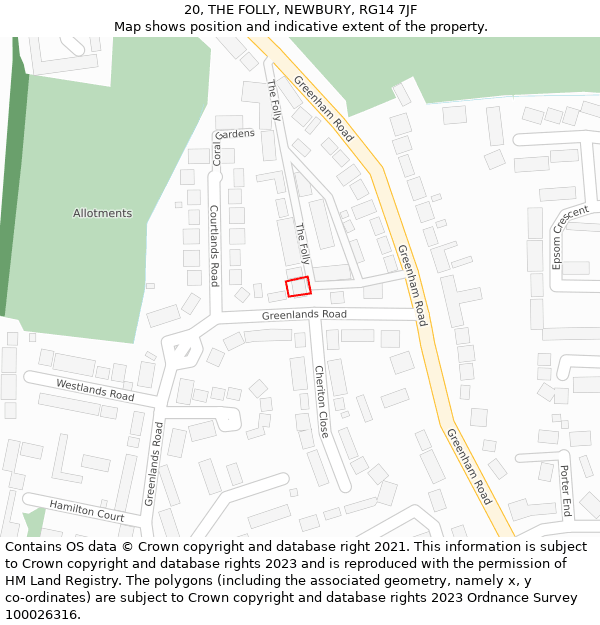 20, THE FOLLY, NEWBURY, RG14 7JF: Location map and indicative extent of plot