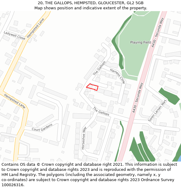 20, THE GALLOPS, HEMPSTED, GLOUCESTER, GL2 5GB: Location map and indicative extent of plot