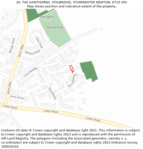 20, THE HAWTHORNS, STALBRIDGE, STURMINSTER NEWTON, DT10 2PU: Location map and indicative extent of plot