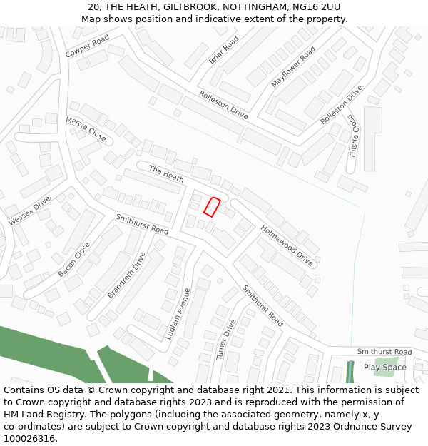 20, THE HEATH, GILTBROOK, NOTTINGHAM, NG16 2UU: Location map and indicative extent of plot