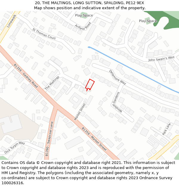 20, THE MALTINGS, LONG SUTTON, SPALDING, PE12 9EX: Location map and indicative extent of plot