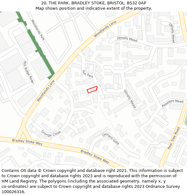 20, THE PARK, BRADLEY STOKE, BRISTOL, BS32 0AP: Location map and indicative extent of plot