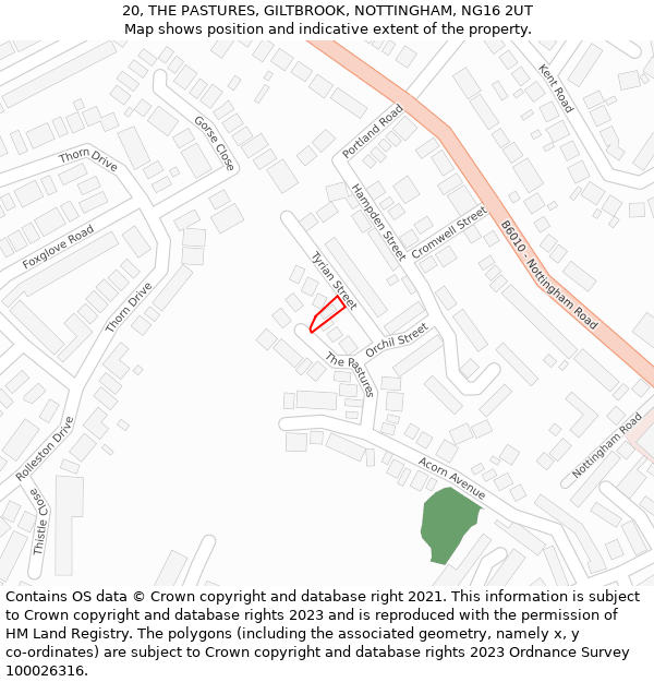 20, THE PASTURES, GILTBROOK, NOTTINGHAM, NG16 2UT: Location map and indicative extent of plot