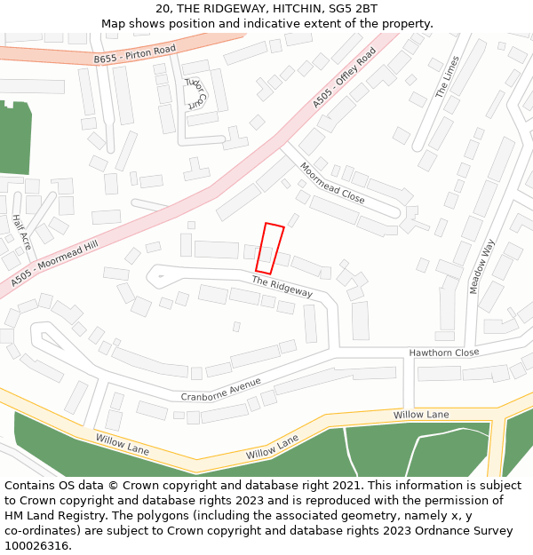 20, THE RIDGEWAY, HITCHIN, SG5 2BT: Location map and indicative extent of plot